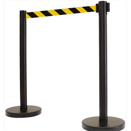 VIC CROWD CONTROL INC VIP Crowd Control 1005 12 in. Flat Base Black Post Retractable Belt Stanchion - 6.5 ft. Safety Stripe Belt 1005